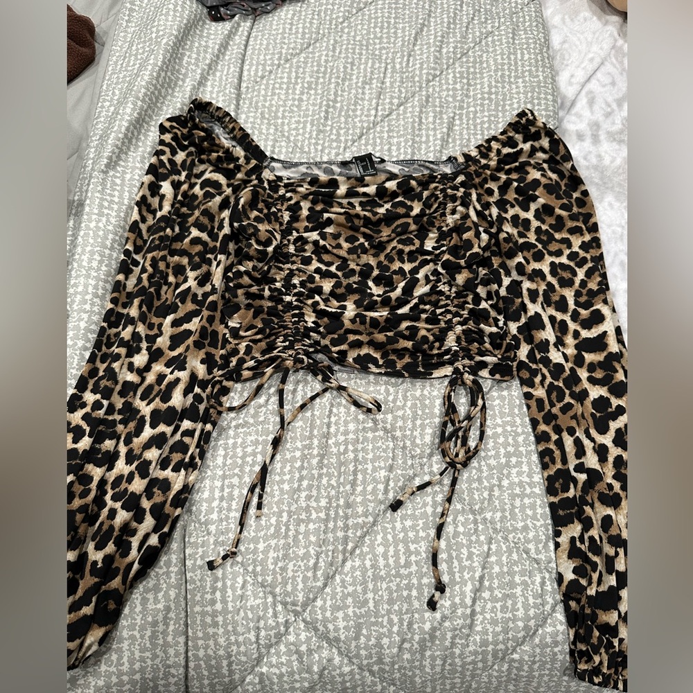 Forever 21 Animal Print Ruched Blouse